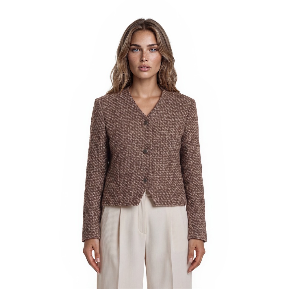 Vintage Jos. A. Bank‎ Jacket Women's Size 10 Brown Basketweave Tweed USA Blazer